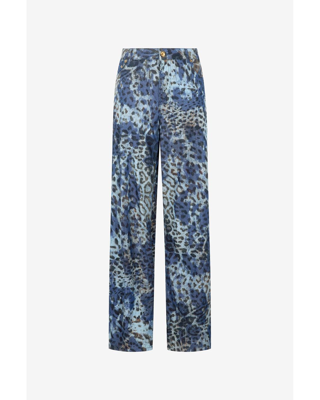 Roberto Cavalli Blue Jeans With Jaguar Skin Print
