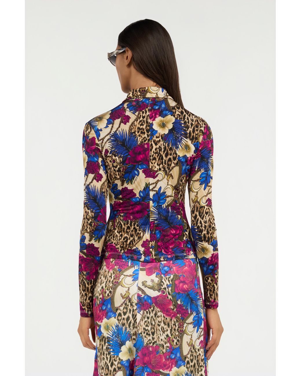 Roberto Cavalli Blue Flower Leopard Print Shirt