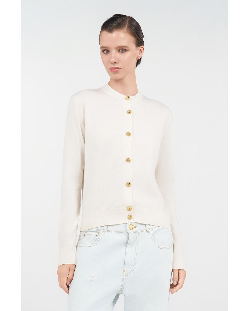 Roberto Cavalli White Wool Blend Cardigan