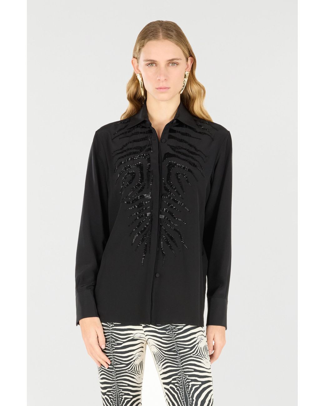 Roberto Cavalli Black Sequined Tiger Skin Shirt