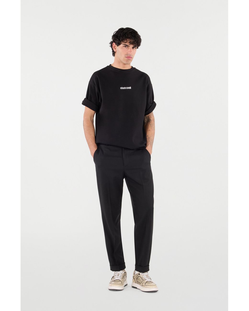 Roberto Cavalli Black T-Shirt With Embroidered Logo for men