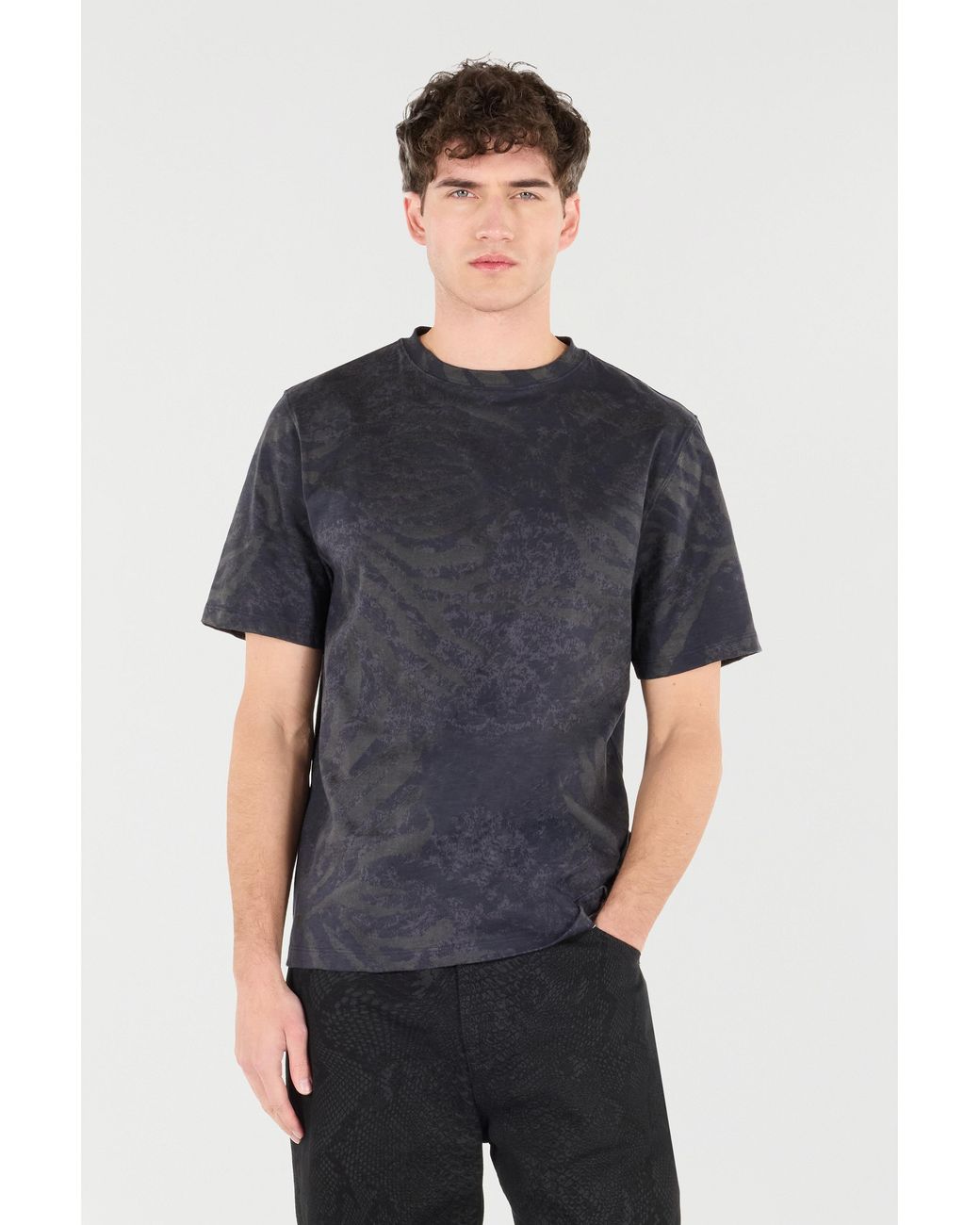 Roberto Cavalli Blue T-Shirt With Animal Print for men