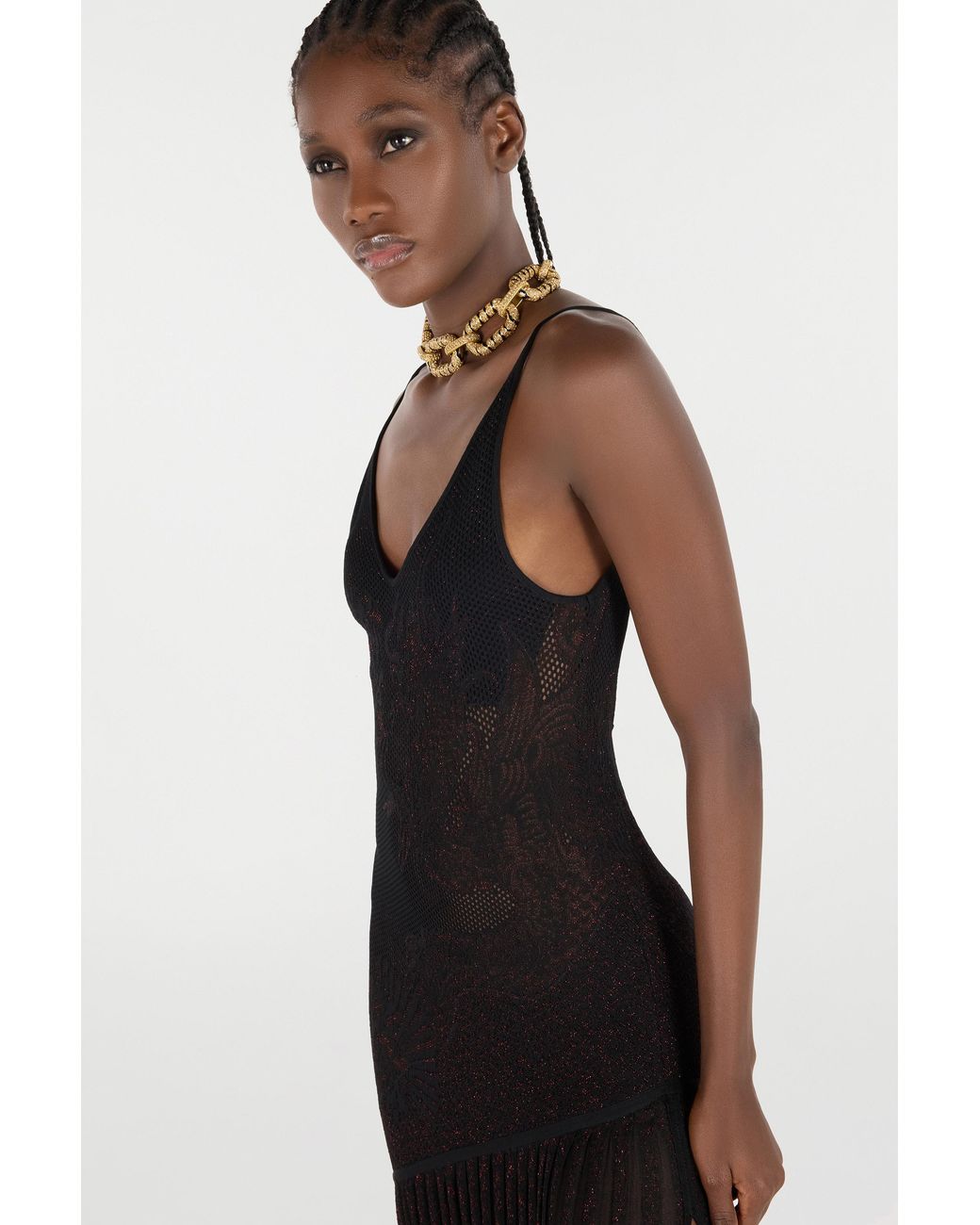 Roberto Cavalli Black Long Dress With Dragon