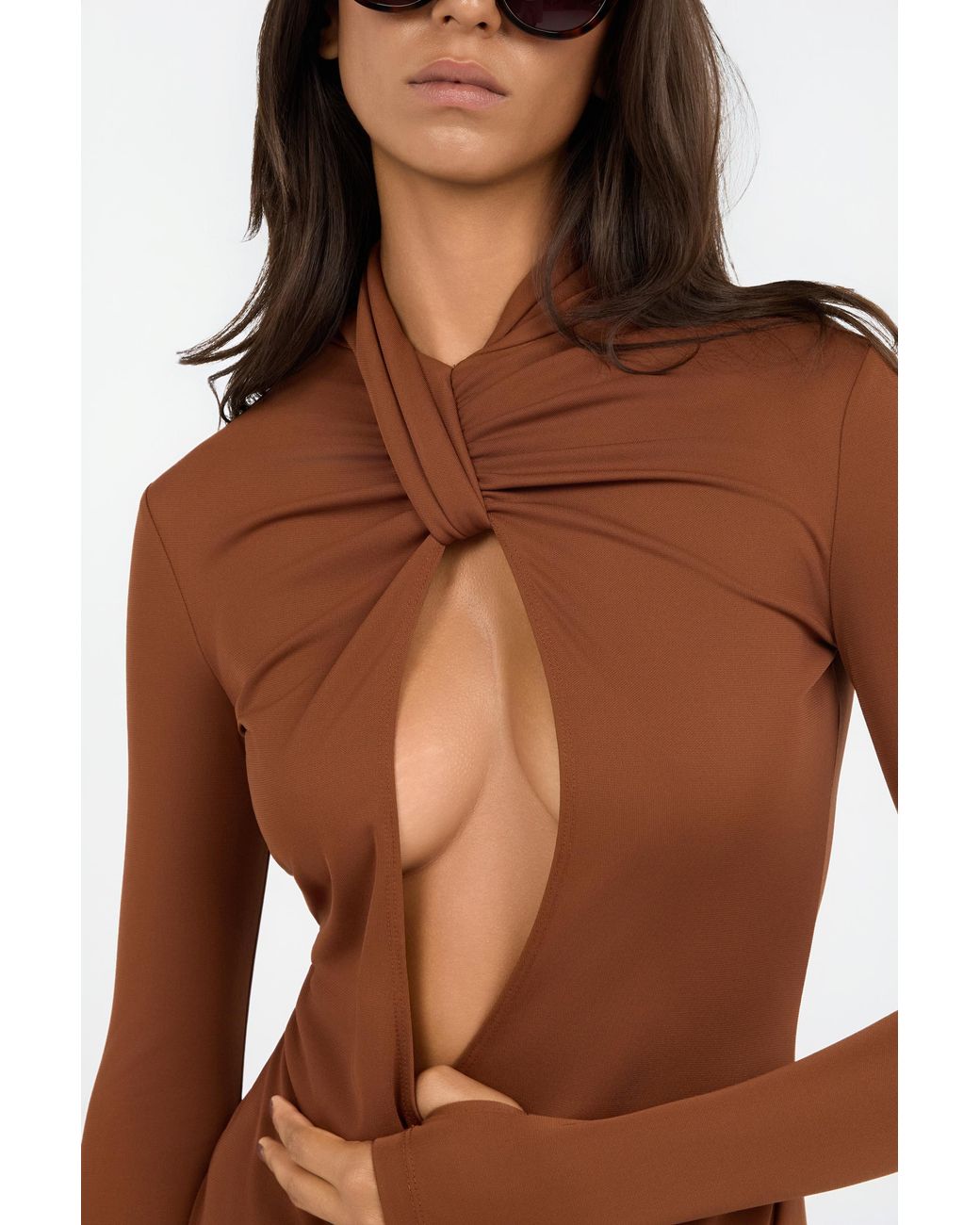 Roberto Cavalli Brown Maxi Dress With Twisted Neckline