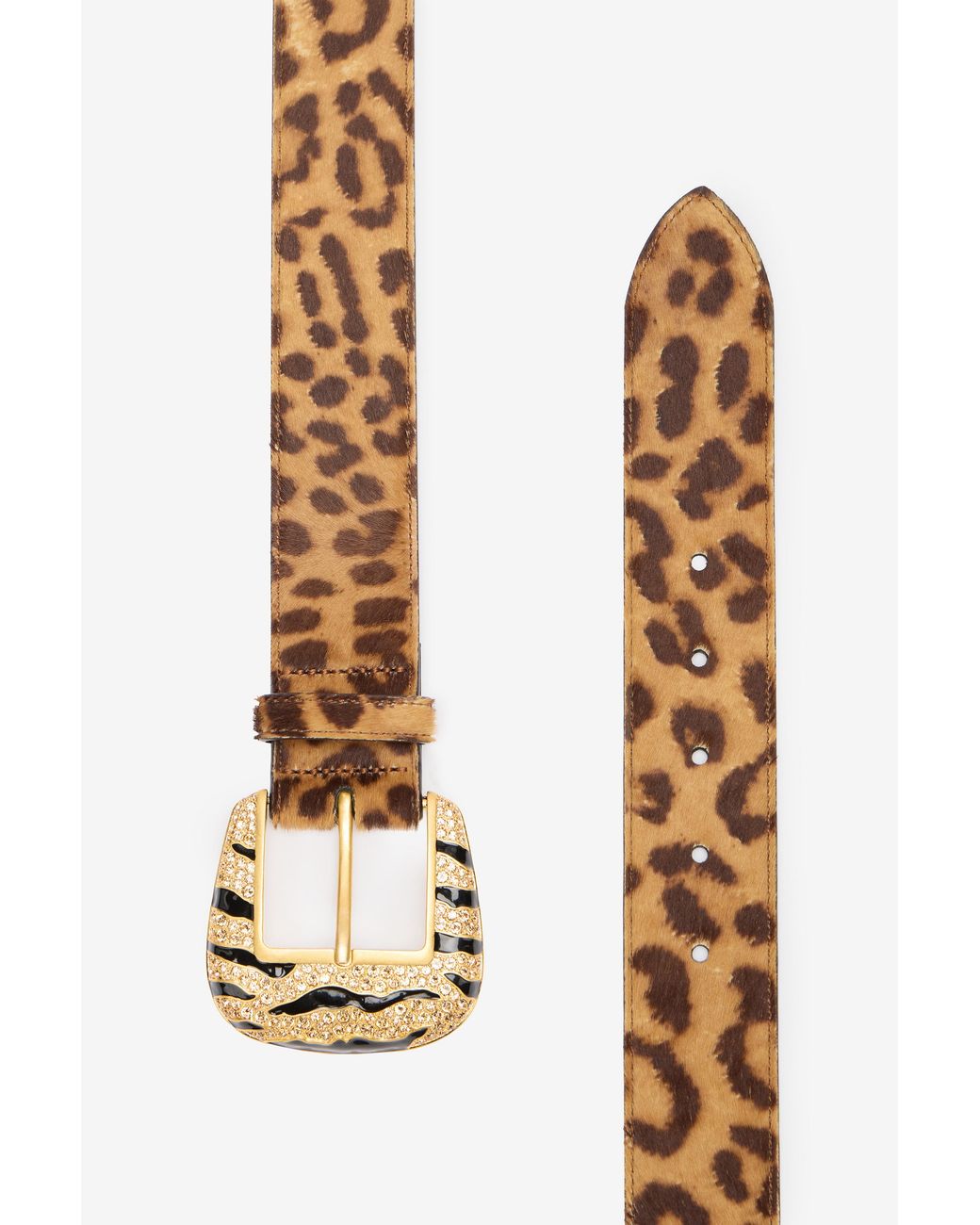 Roberto Cavalli White Leopard Belt With Bejeweled Buckle