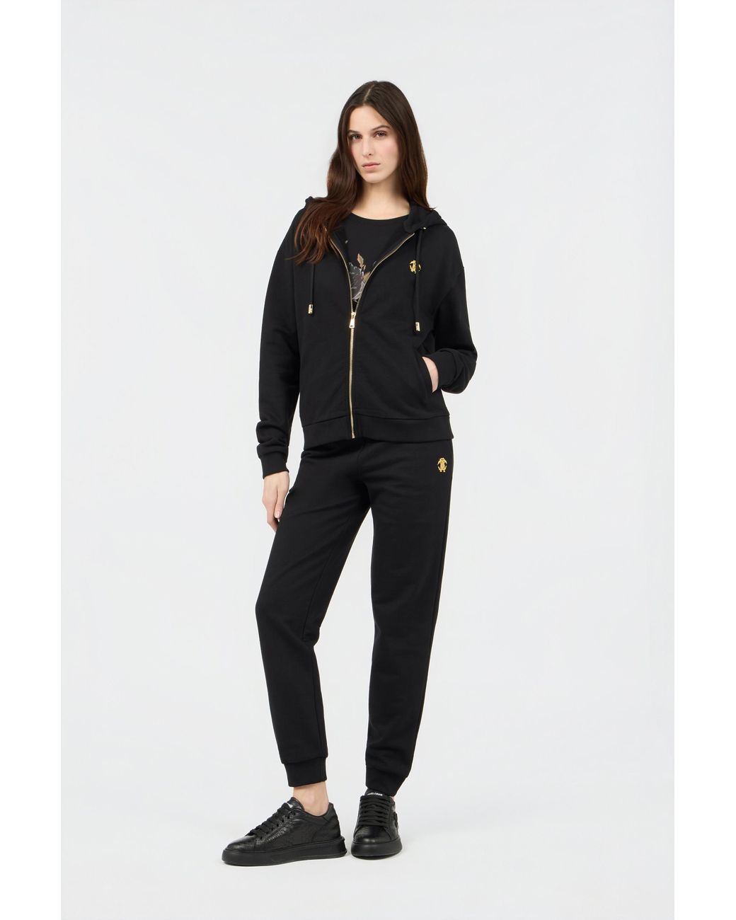 Roberto Cavalli Black Flaming Rose Print Sweatshirt Hoodie