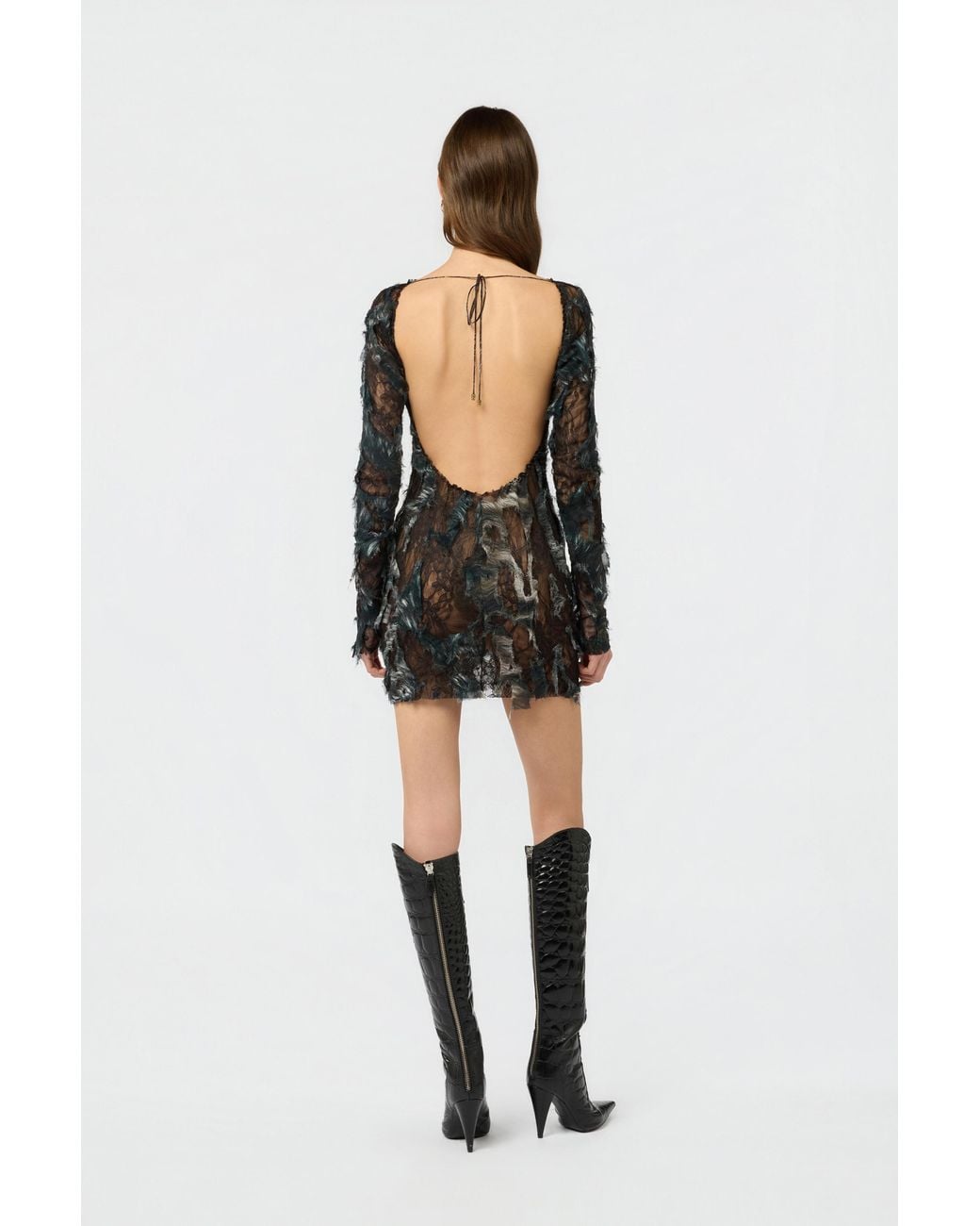 Roberto Cavalli Black Mini Dress With Fur Print On Destroyed-Effect Lace