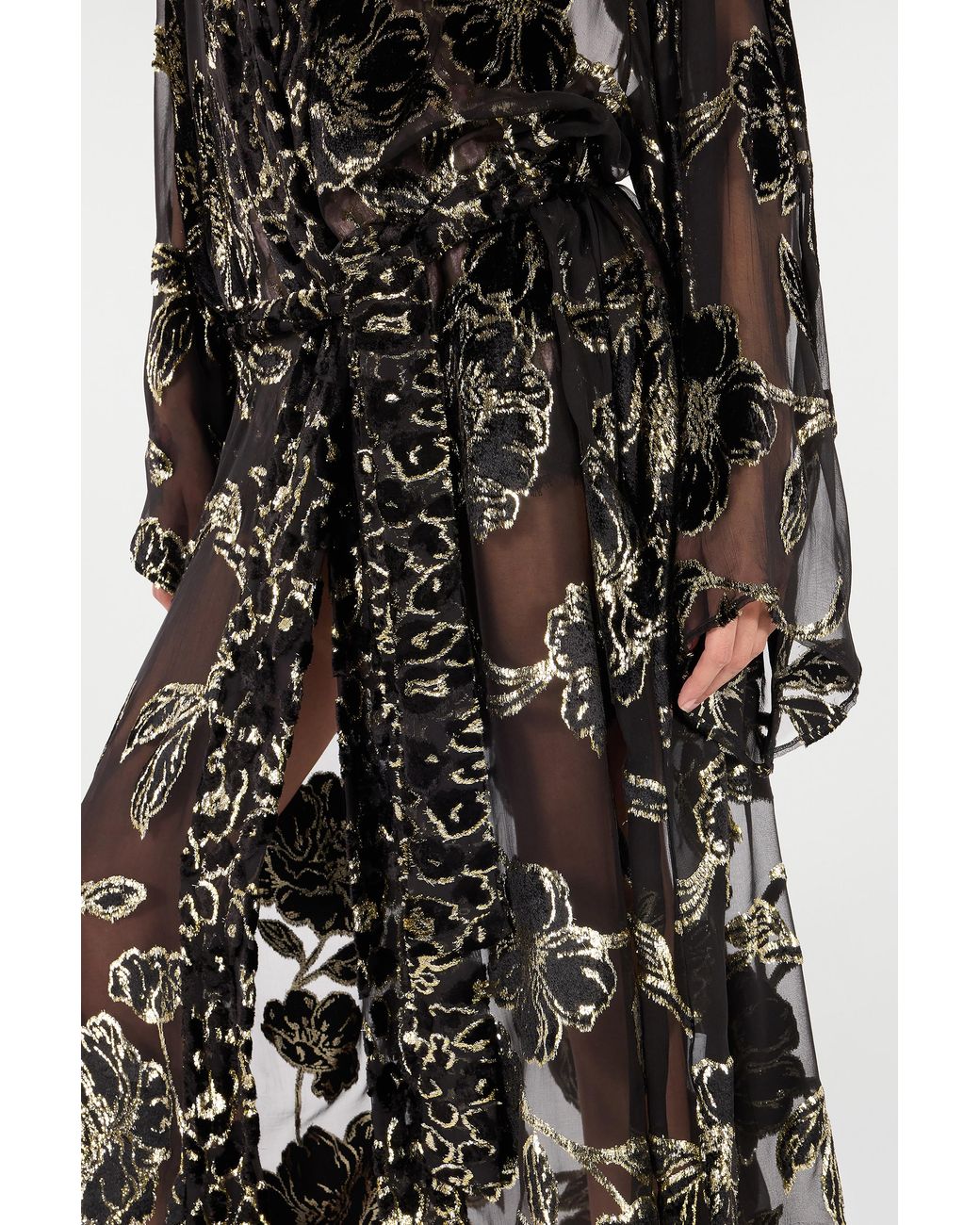 Roberto Cavalli Black See-Through Robe With Floral Pattern