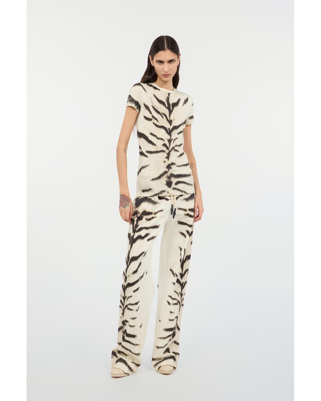 Roberto Cavalli White T-Shirt With Tigresse Ogat X Print
