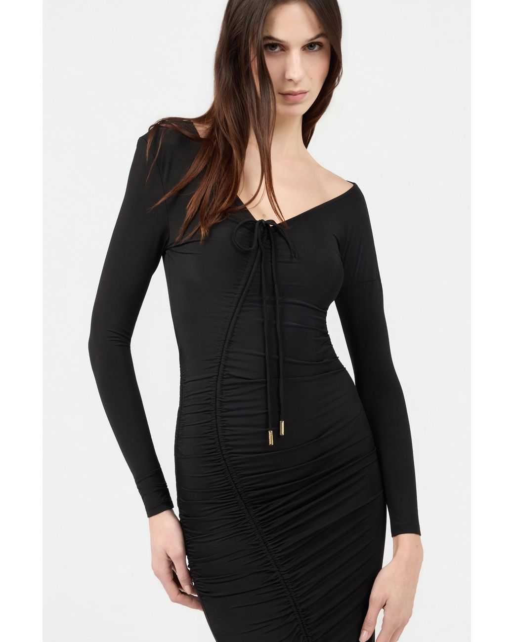 Roberto Cavalli Black Ruched Midi Dress