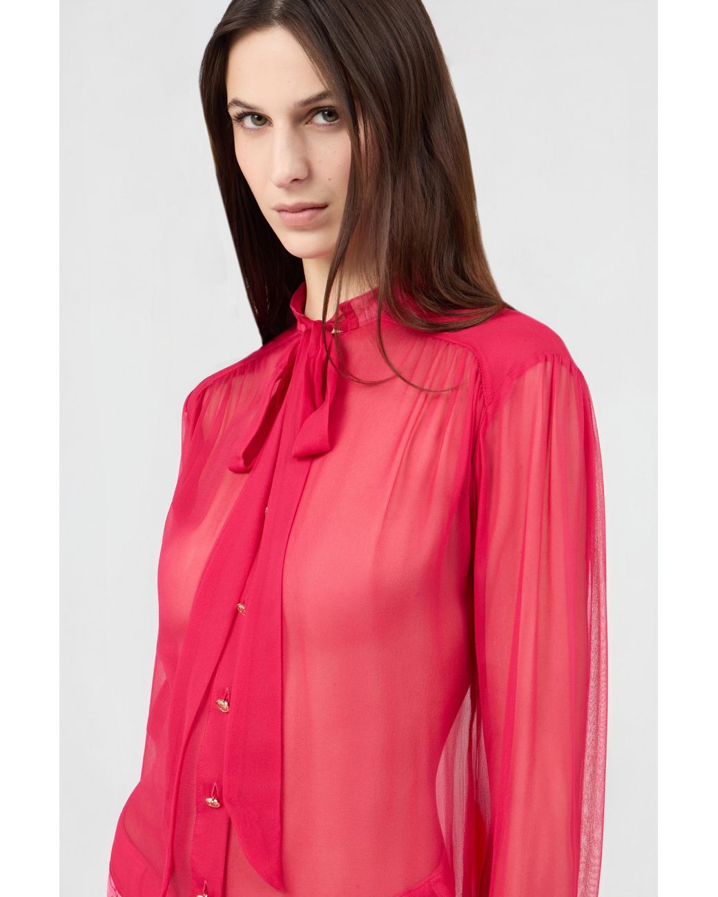Roberto Cavalli Pink Fuchsia Tie-Neck Shirt