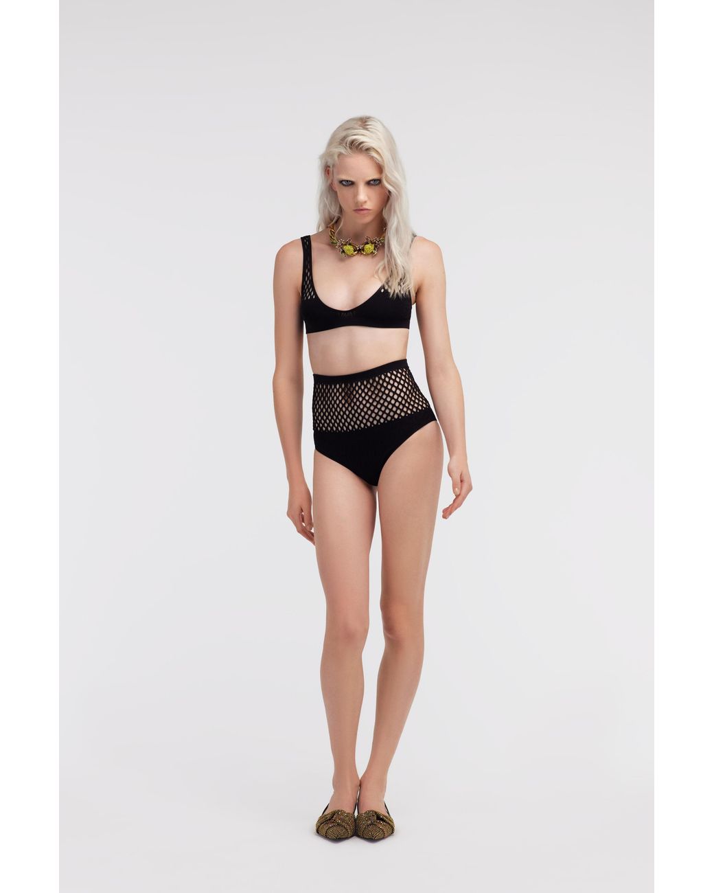 Roberto Cavalli White Mesh High Waist Bikini
