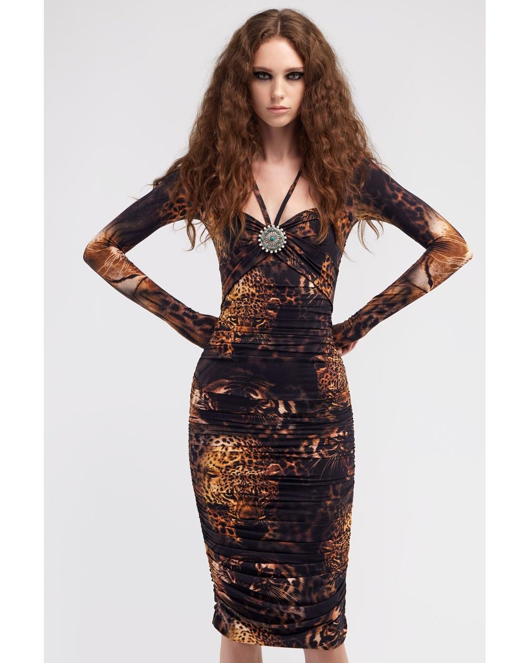 Roberto Cavalli Black Jaguar Printed Midi Dress
