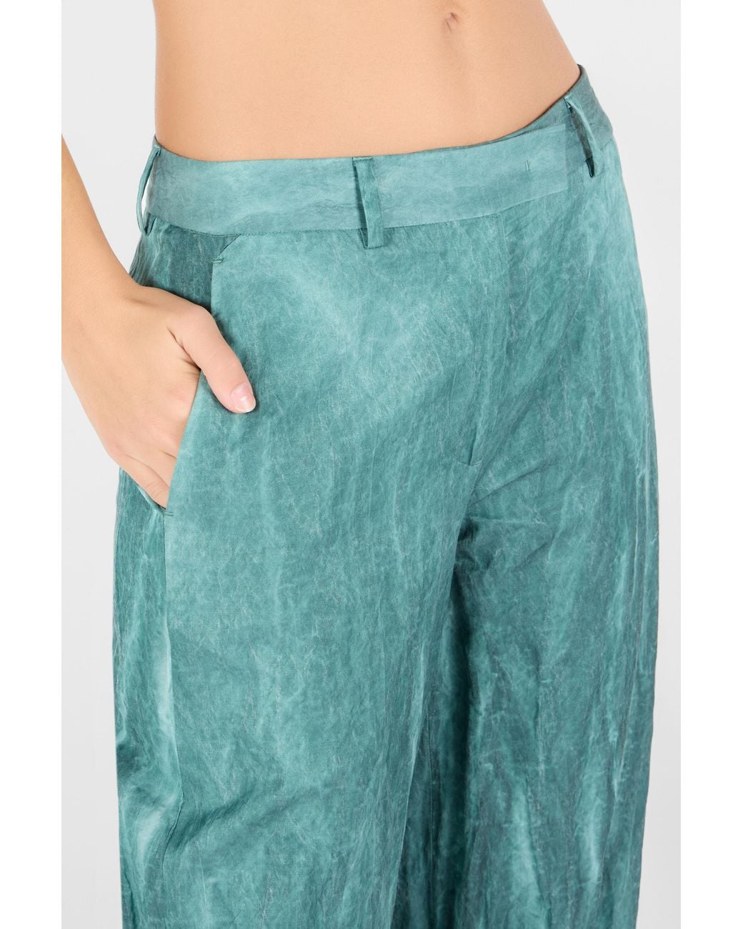 Roberto Cavalli Green Crinkled Texture Trousers