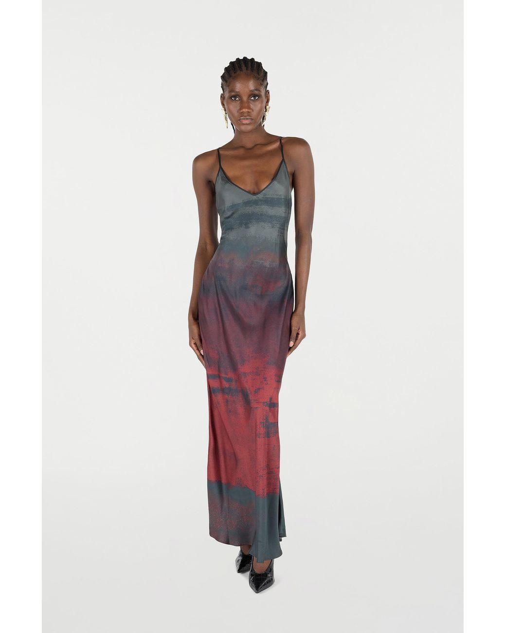Roberto Cavalli Red Long Slip Dress With A Mottled Effect
