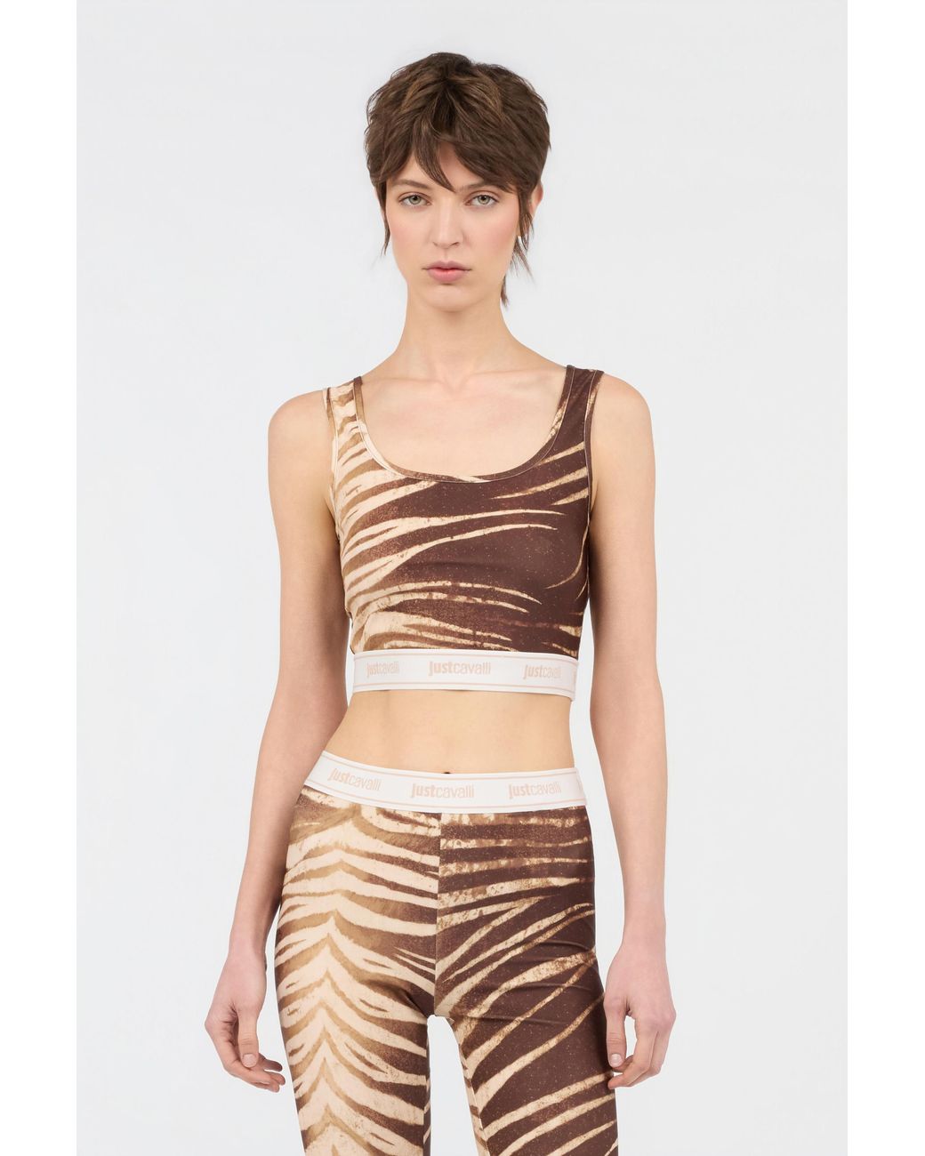 Roberto Cavalli Brown Natural Barb Print Top