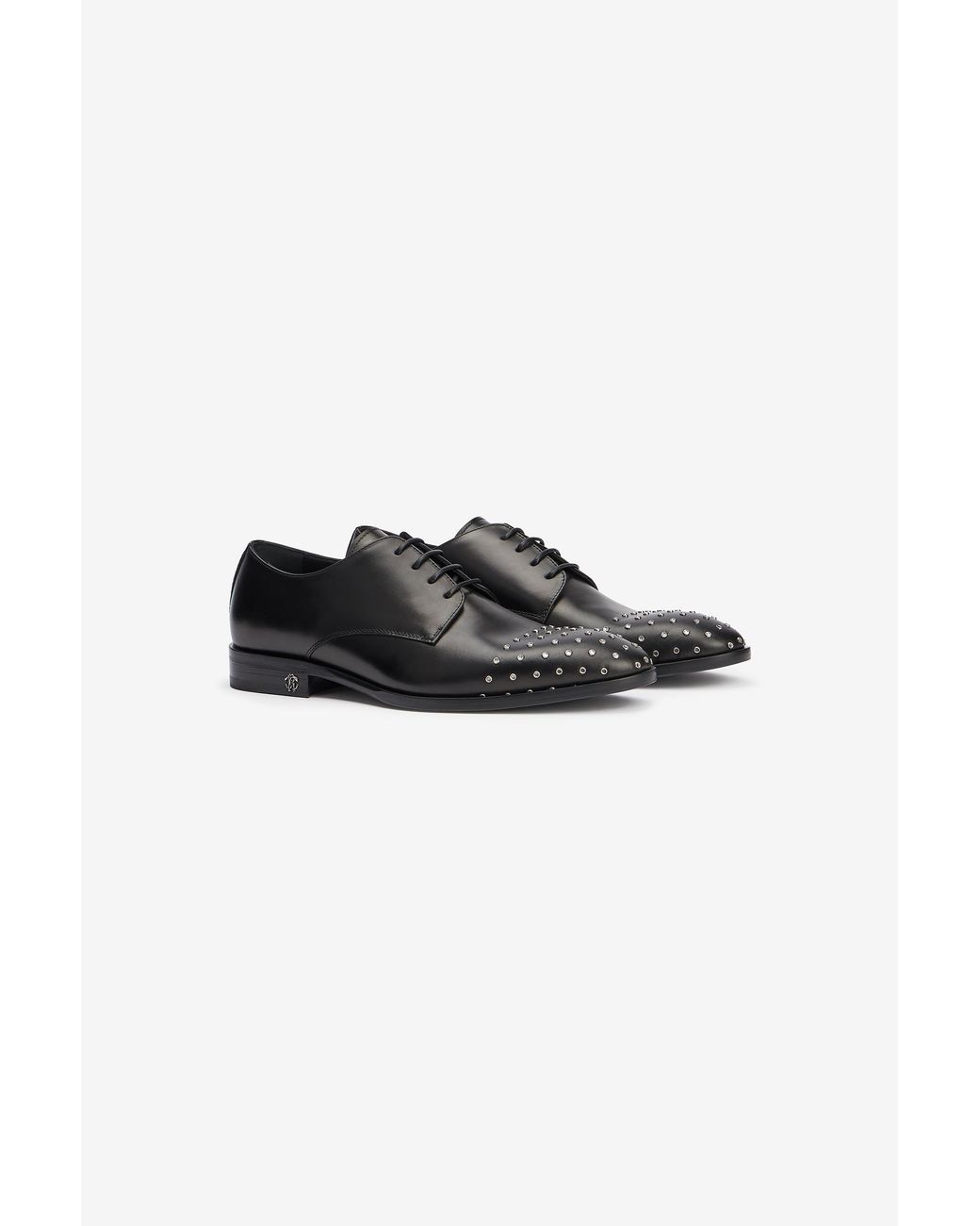 Roberto Cavalli Black Derby Shoes With Studded Toe Cap for men