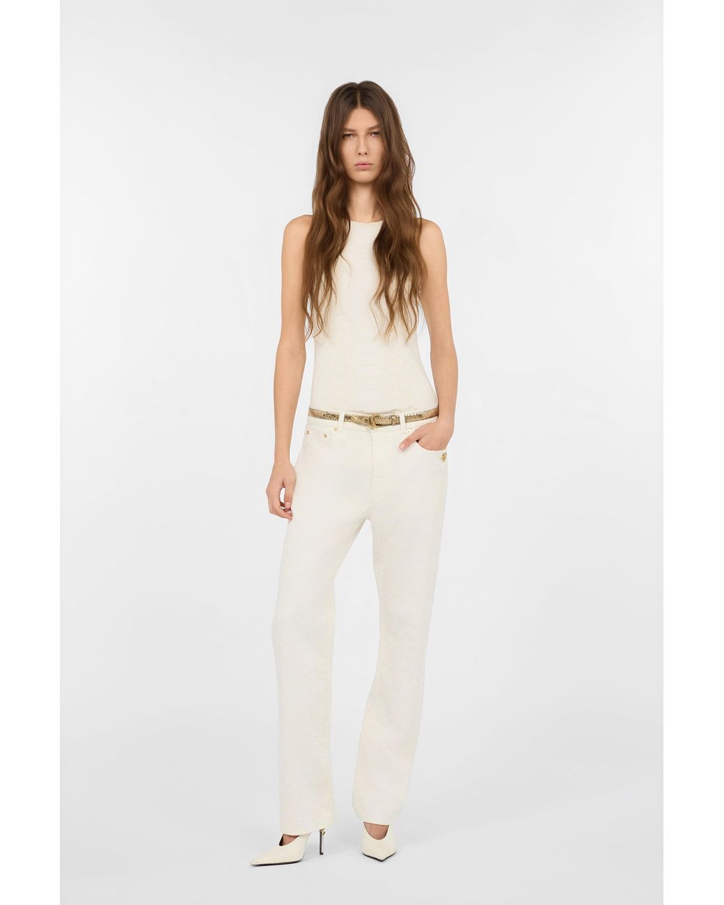Roberto Cavalli White Straight-Leg Jeans With Scale Print
