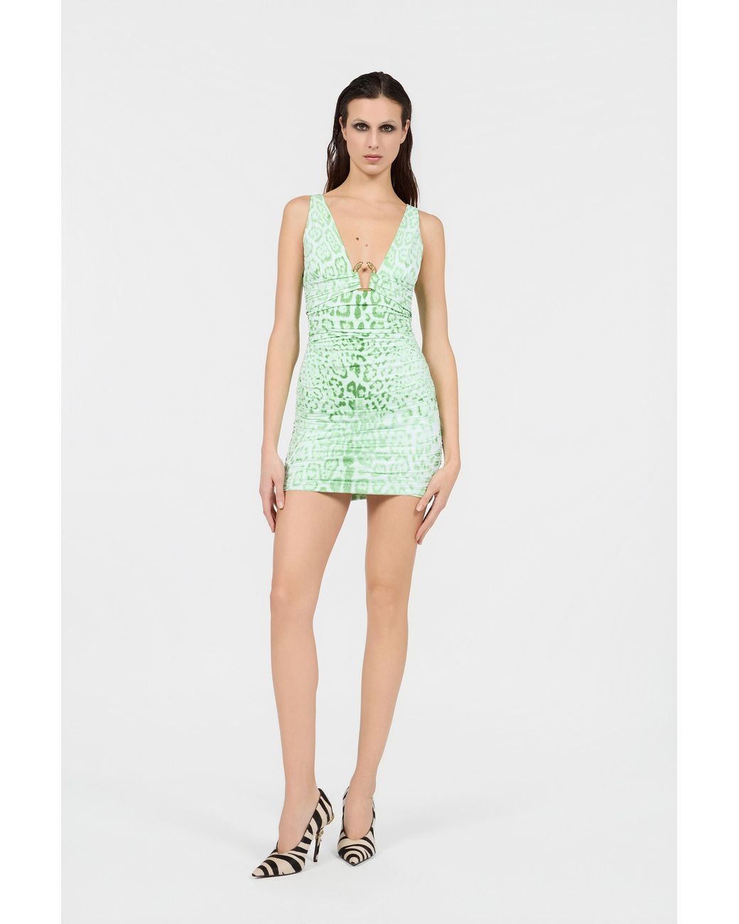 Roberto Cavalli Green Jaguar Mint Print Dress Mini