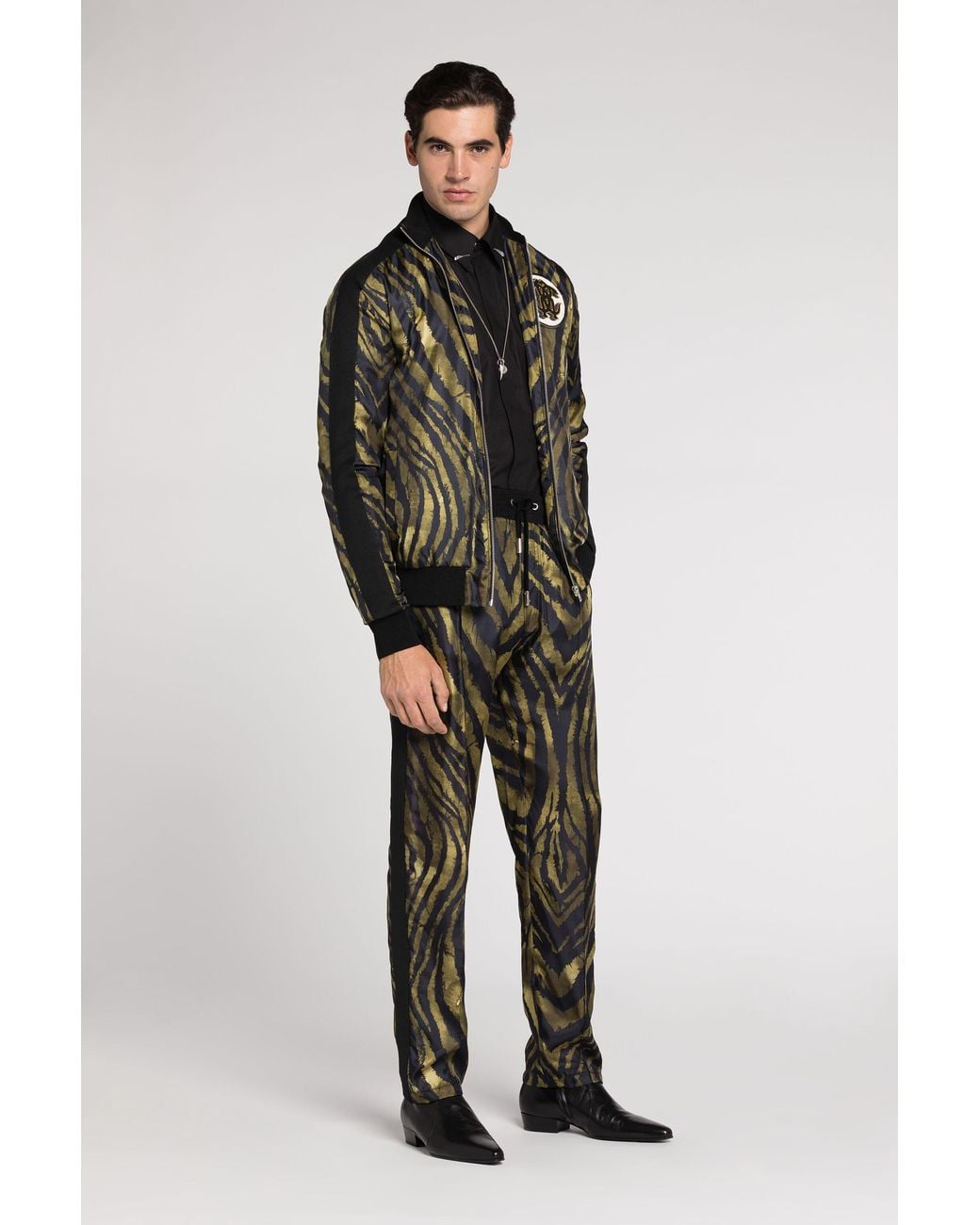 Roberto Cavalli Multicolor Freedom-Print Silk Track Pants for men