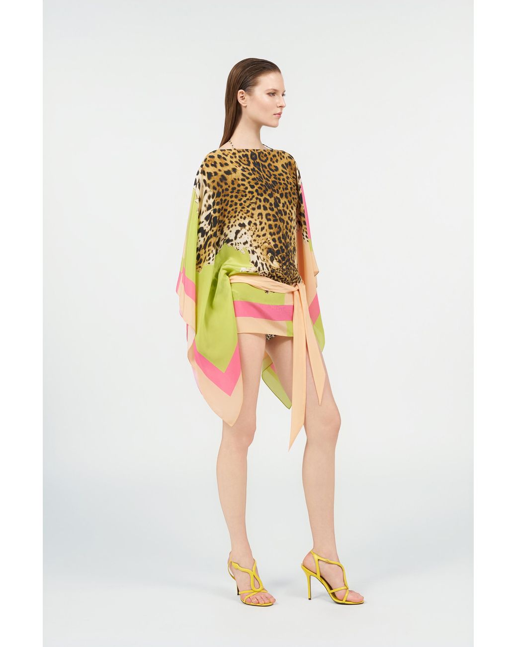Roberto Cavalli Multicolor Silk Kaftan With Cavalli Pop Print