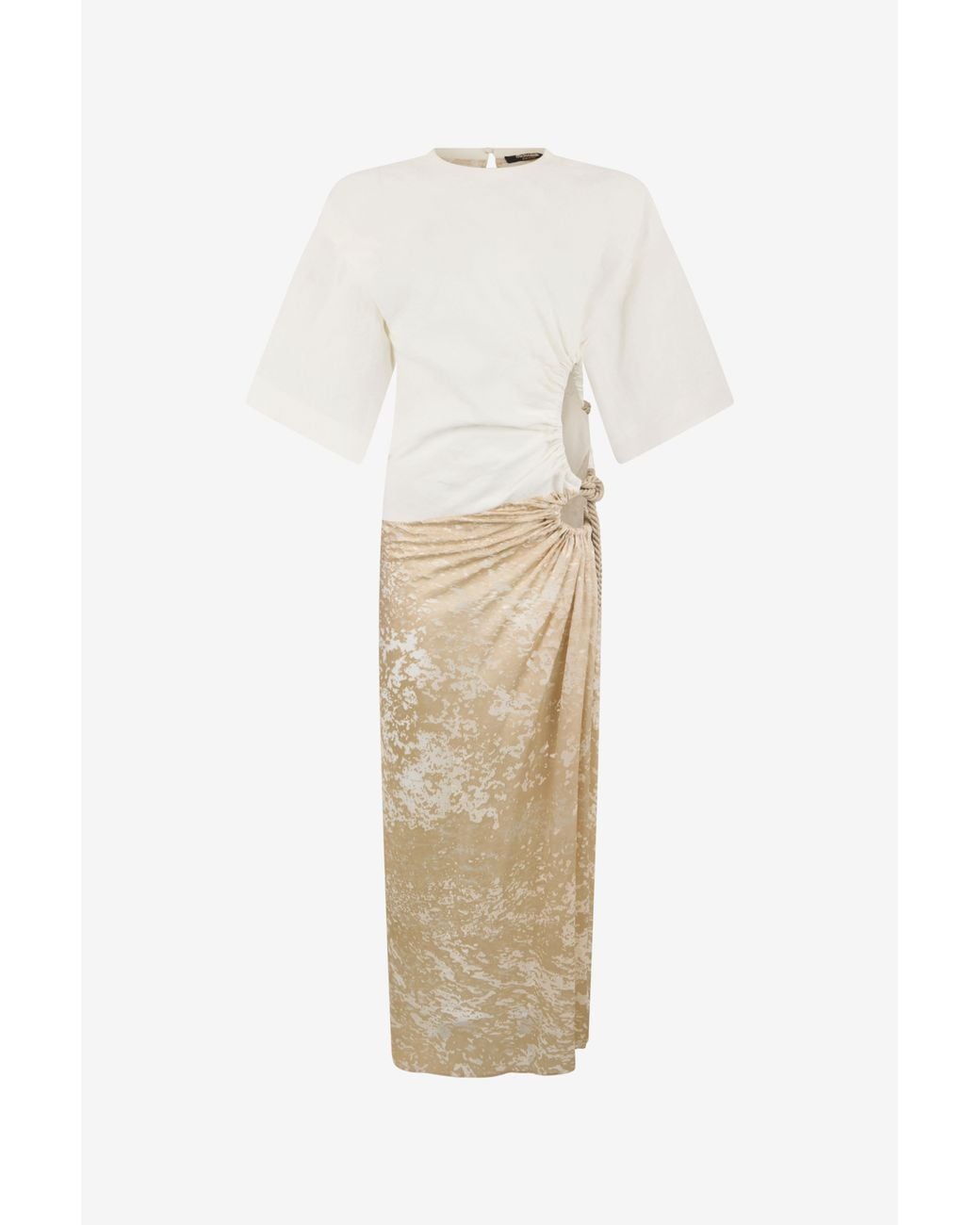 Roberto Cavalli White Abstract Print On Silk Viscose Devore Dress