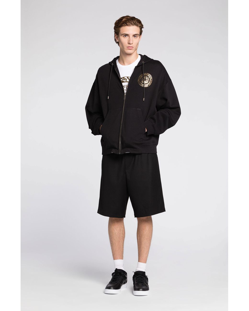 Roberto Cavalli Black Just Cavalli Logo-Print Zip Cotton Hoodie for men