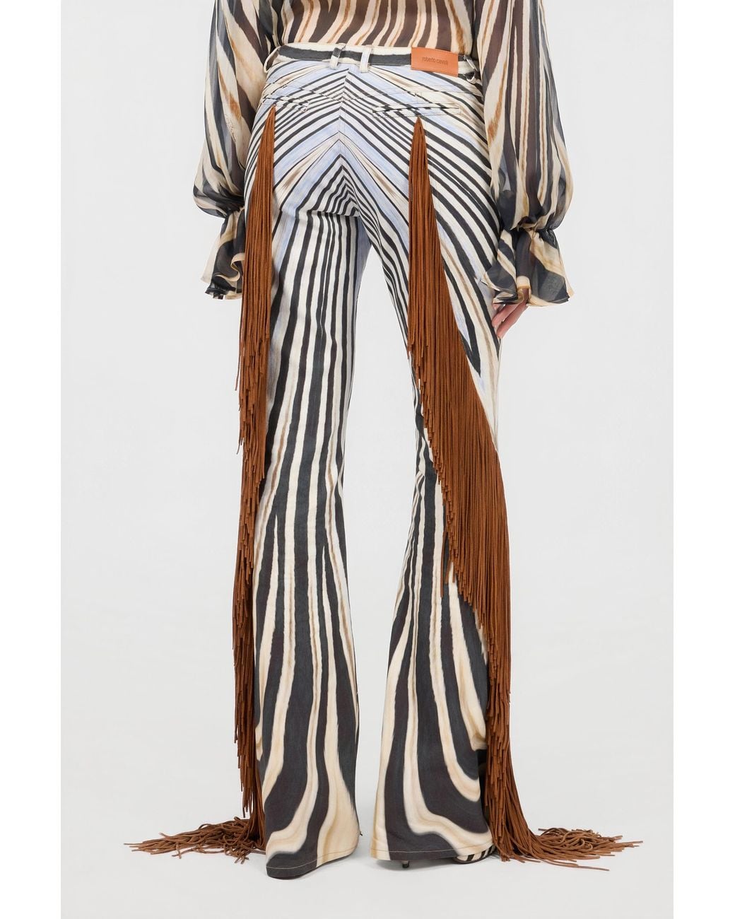 Roberto Cavalli White Zebra Print Flared Jeans