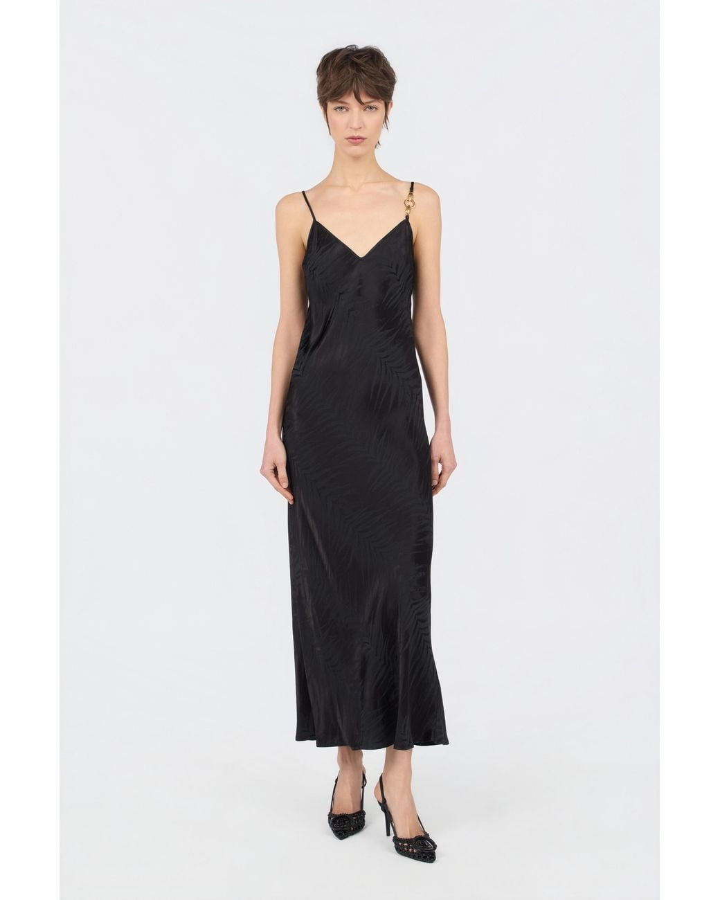Roberto Cavalli Black Natural Barb Print Midi Dress