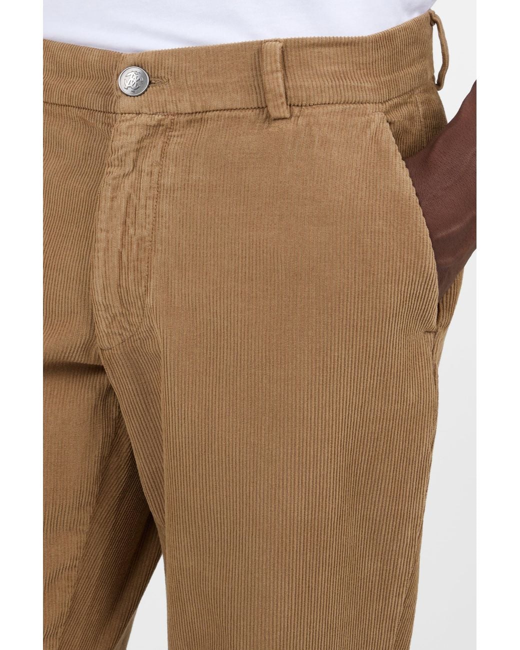 Roberto Cavalli Natural Corduroy Trousers Camel Straight-Leg for men