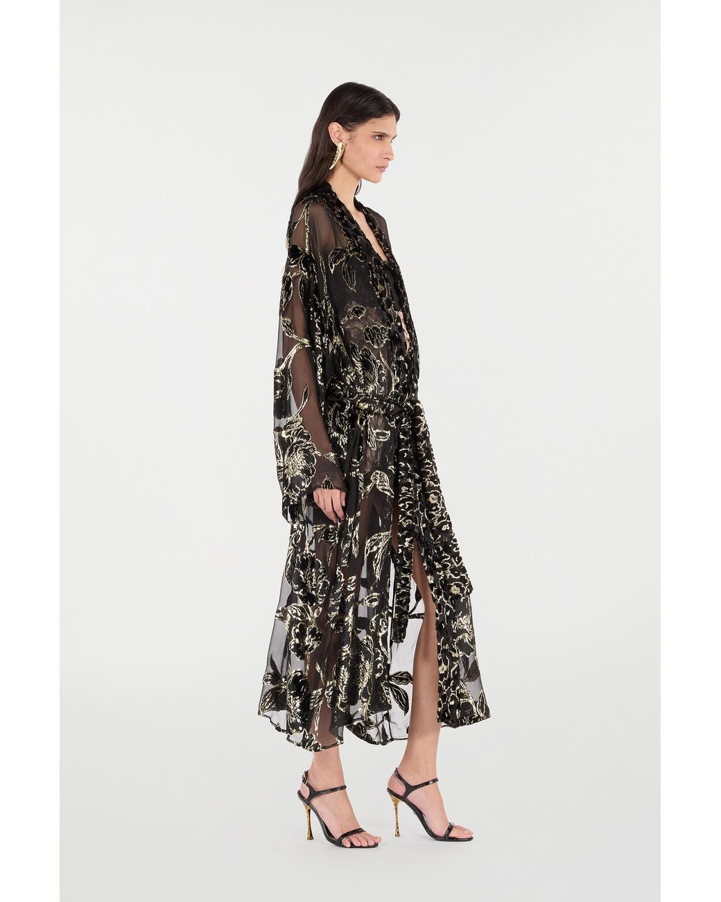 Roberto Cavalli Black See-Through Robe With Floral Pattern