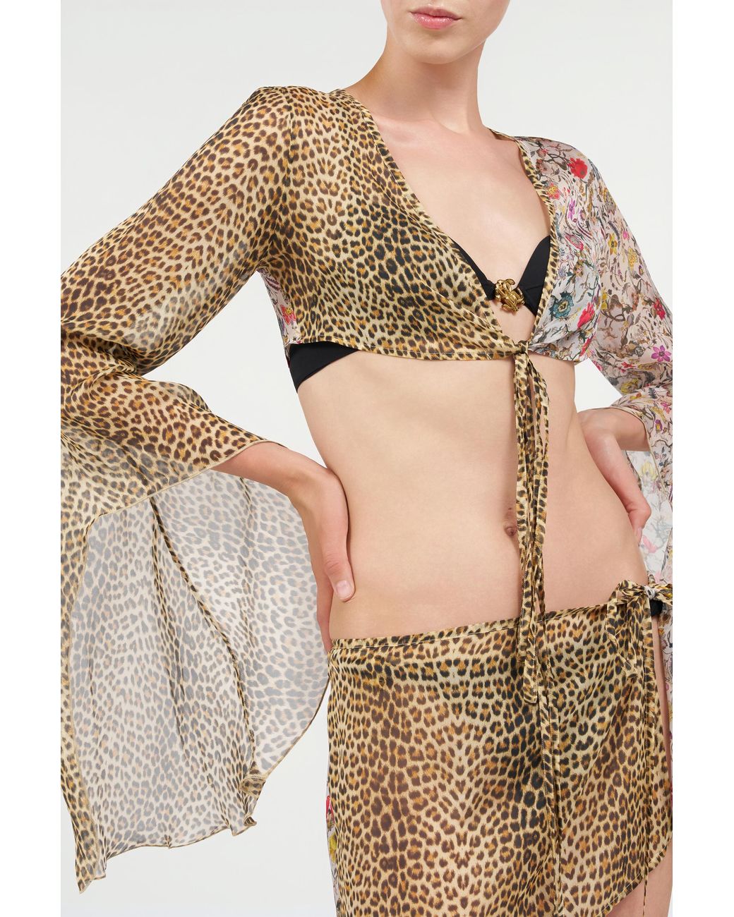 Roberto Cavalli White Baby Jaguar Print Silk Top