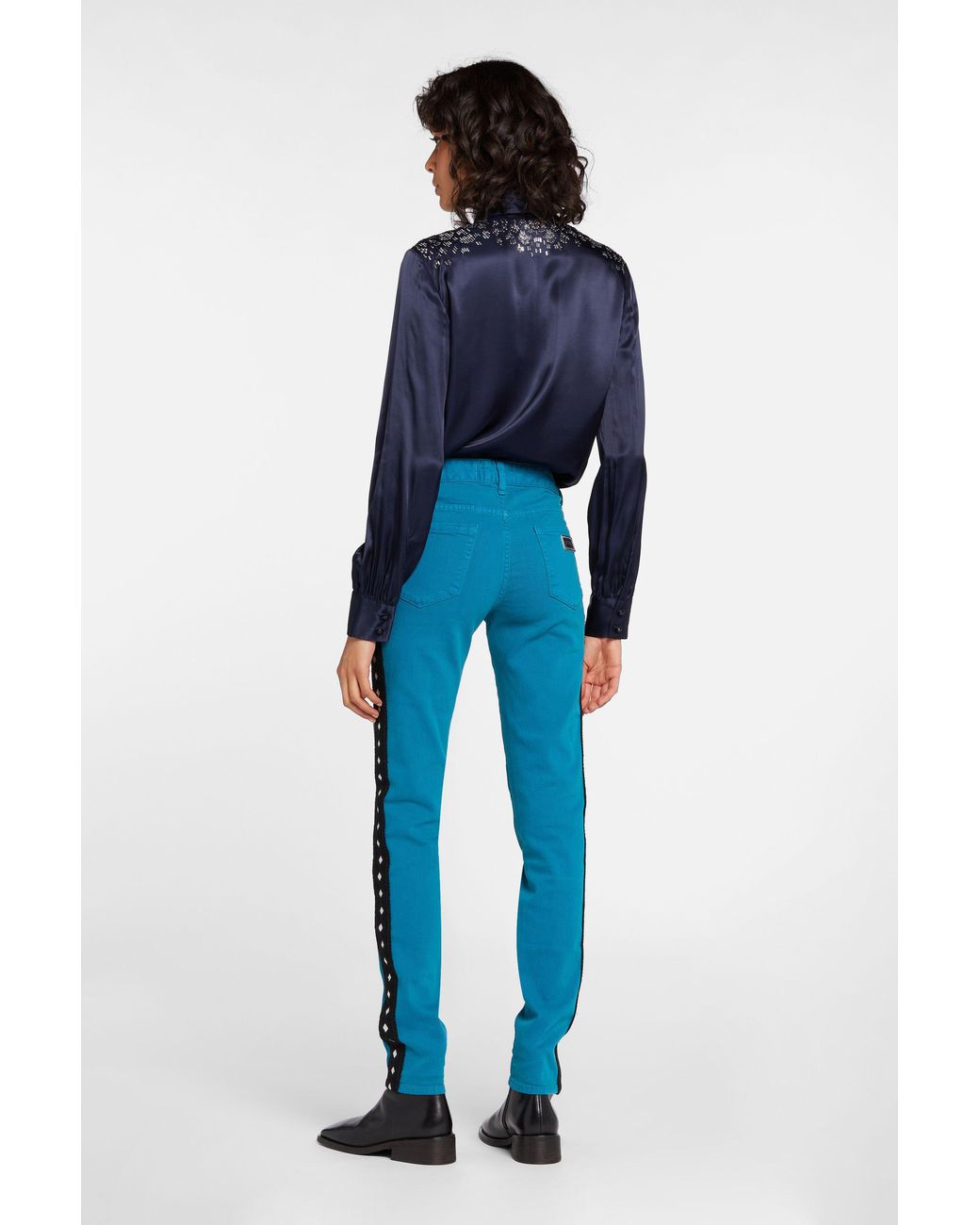 Roberto Cavalli Blue Just Cavalli Crochet-Stripe Jeans
