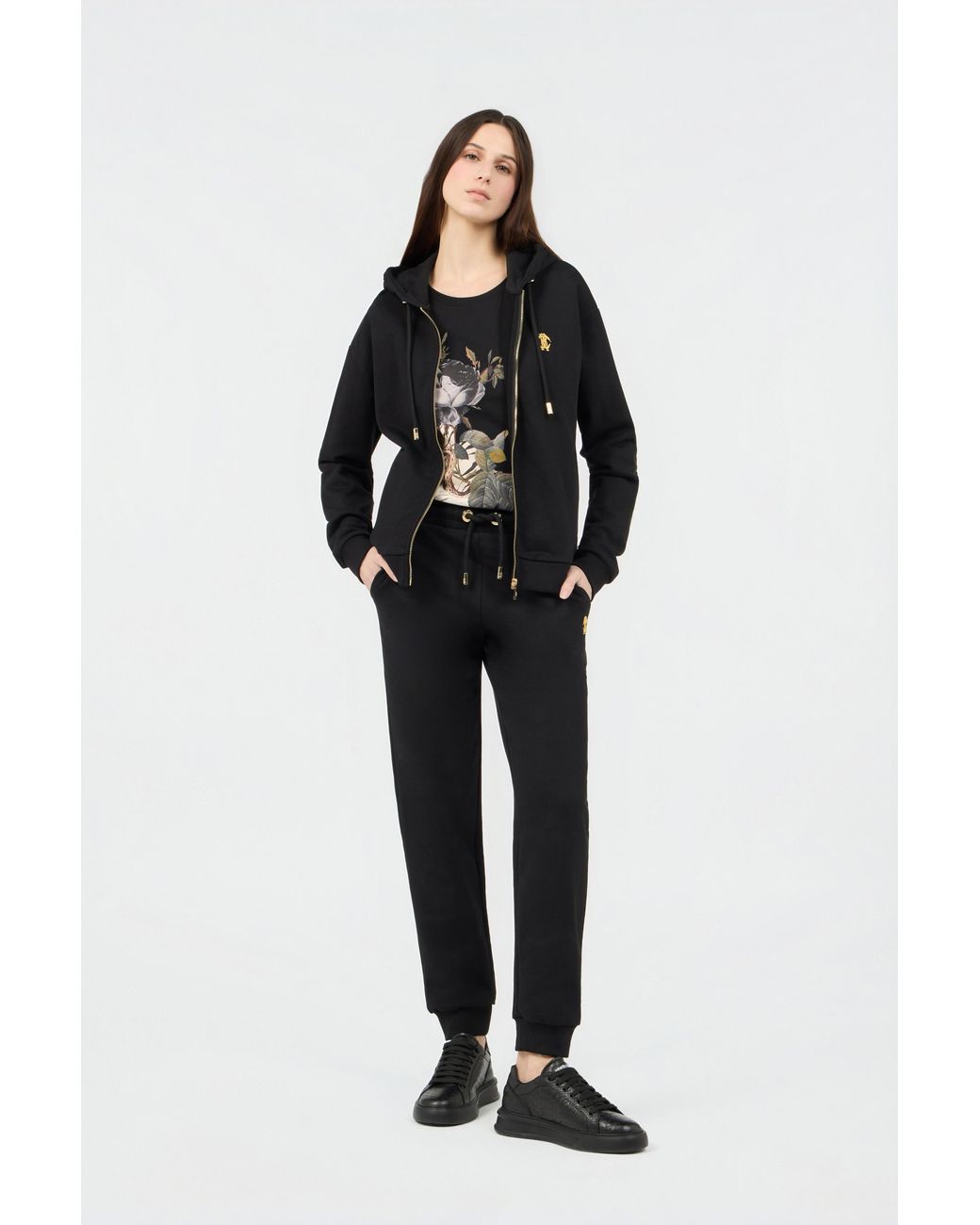 Roberto Cavalli Black Cotton Joggers With Monogram Rc