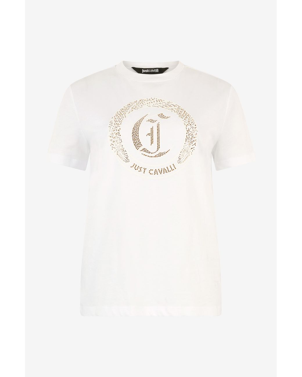 Roberto Cavalli White Cotton T-Shirt With Studs