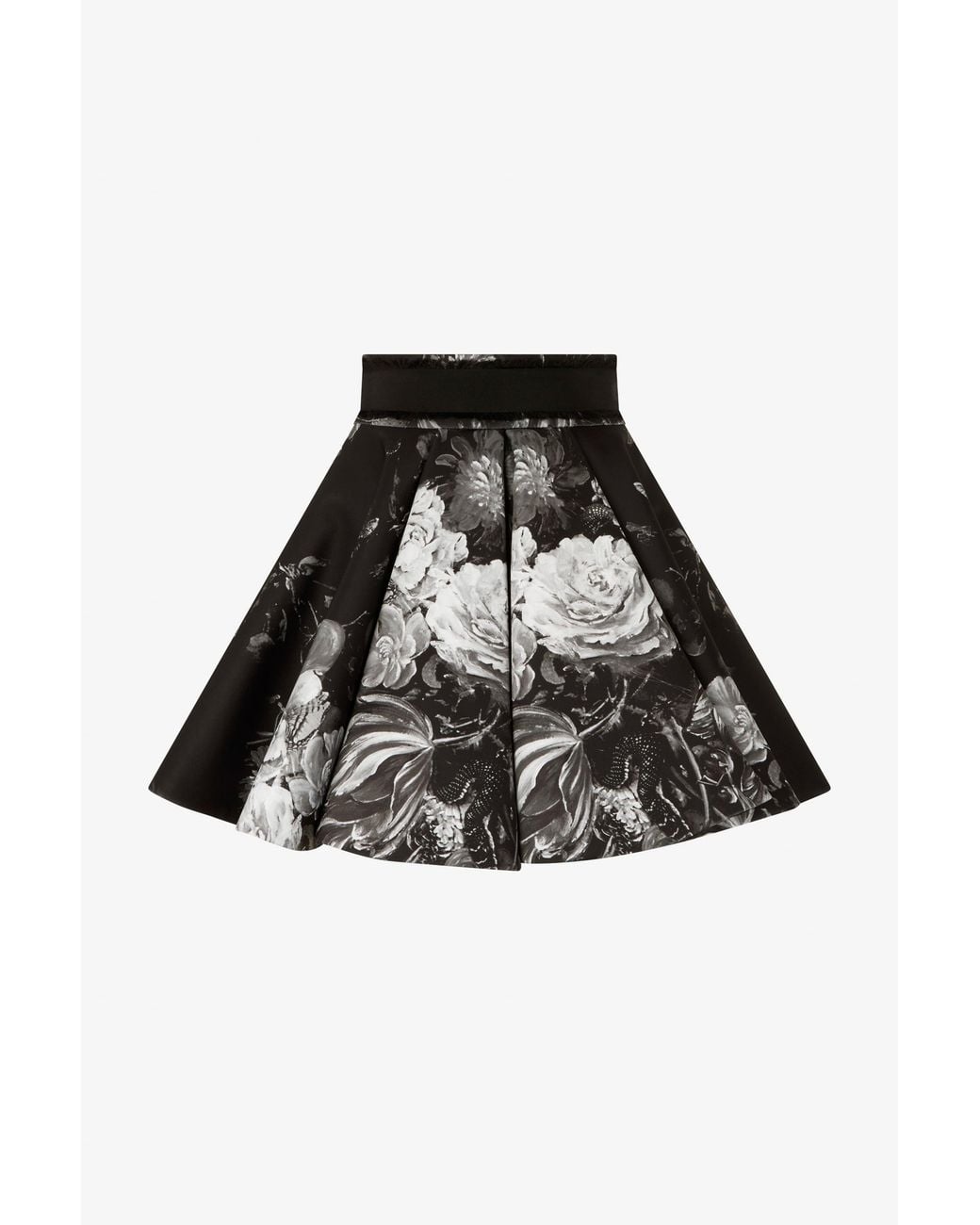 Roberto Cavalli Black Scuba Jersey Skirt With Fiammingo Flowers Print