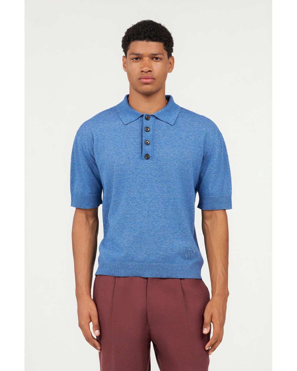 Roberto Cavalli Blue Knit Polo Shirt With Embroidered Logo for men