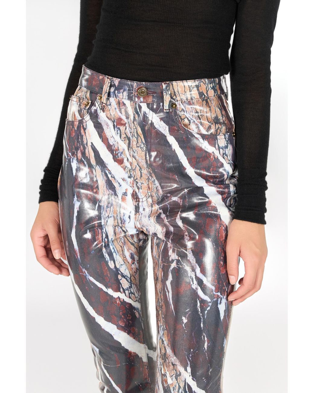 Roberto Cavalli White Skinny Trousers With Marble Print