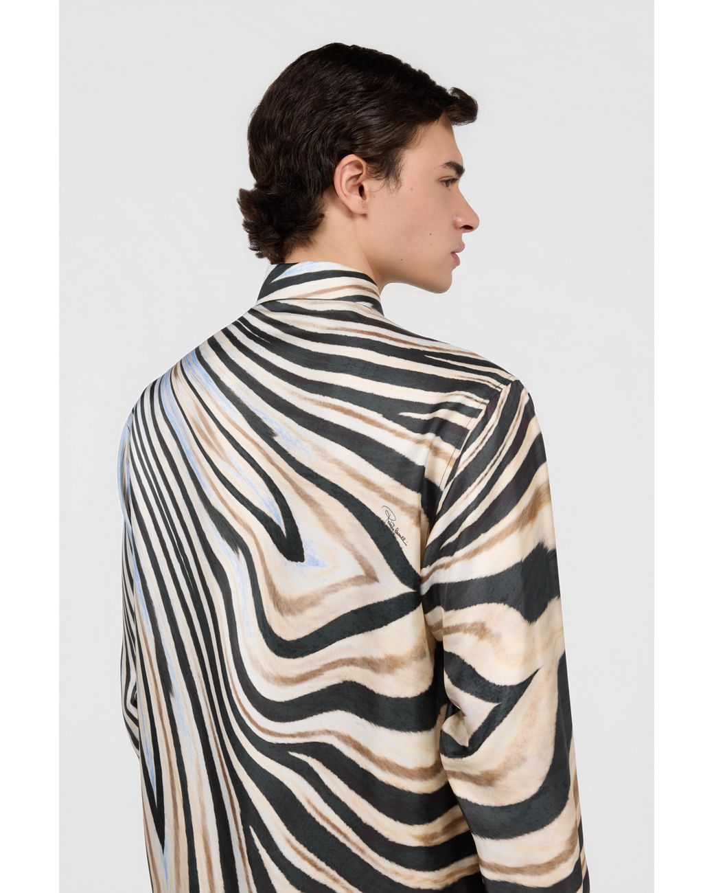 Roberto Cavalli White Silk Shirt With Zebra Print for men