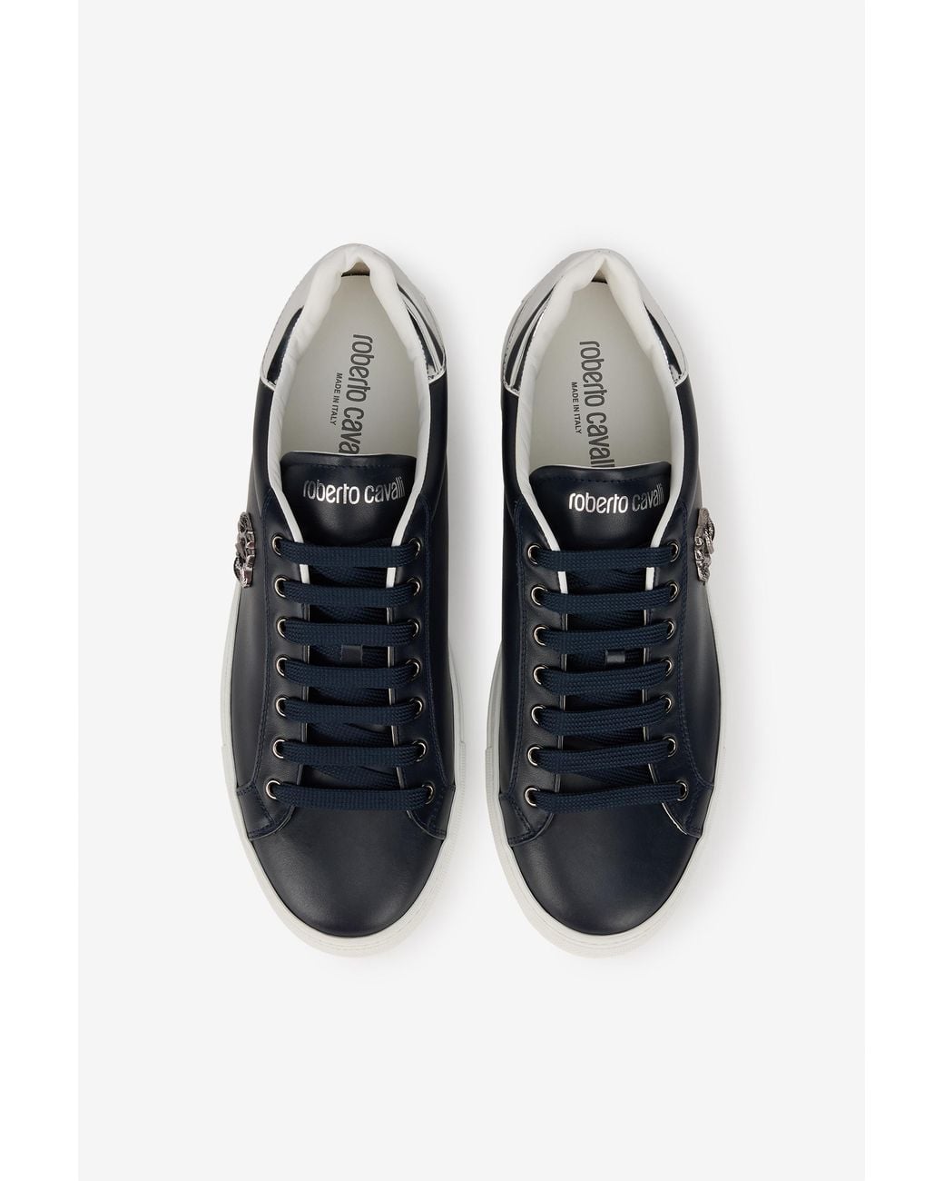 Roberto Cavalli Blue Leather Sneakers With Logo Detail for men