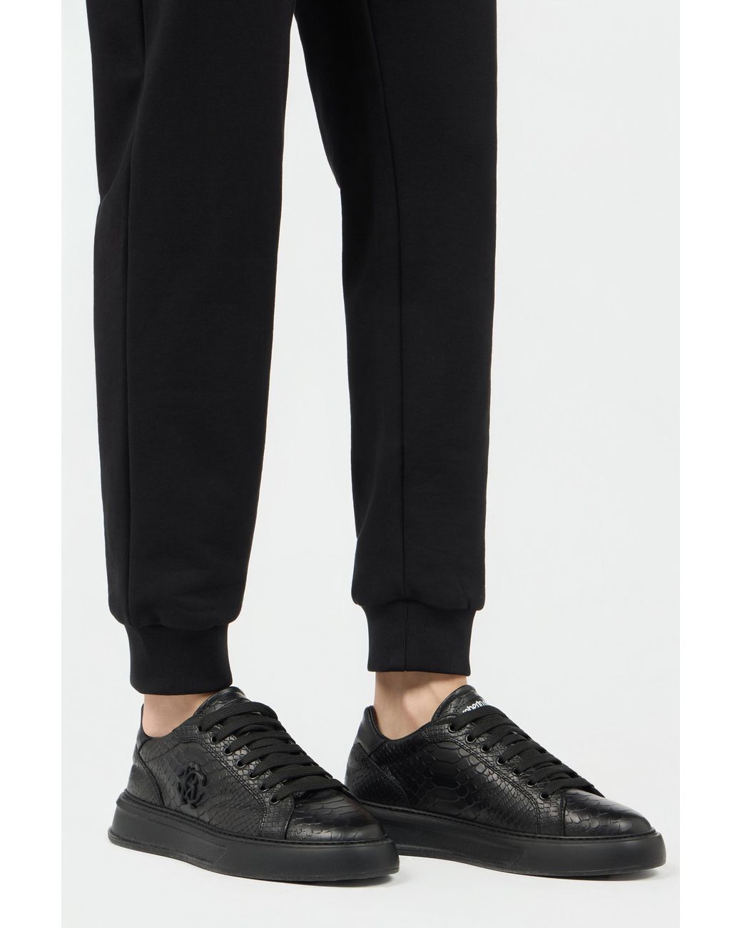 Roberto Cavalli Black Cotton Joggers With Monogram Rc