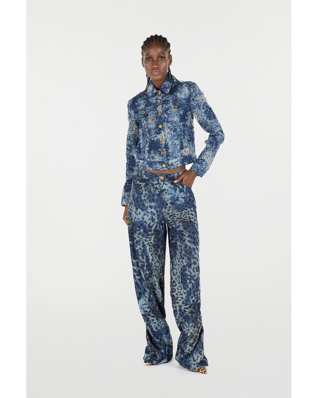 Roberto Cavalli Blue Jeans With Jaguar Skin Print
