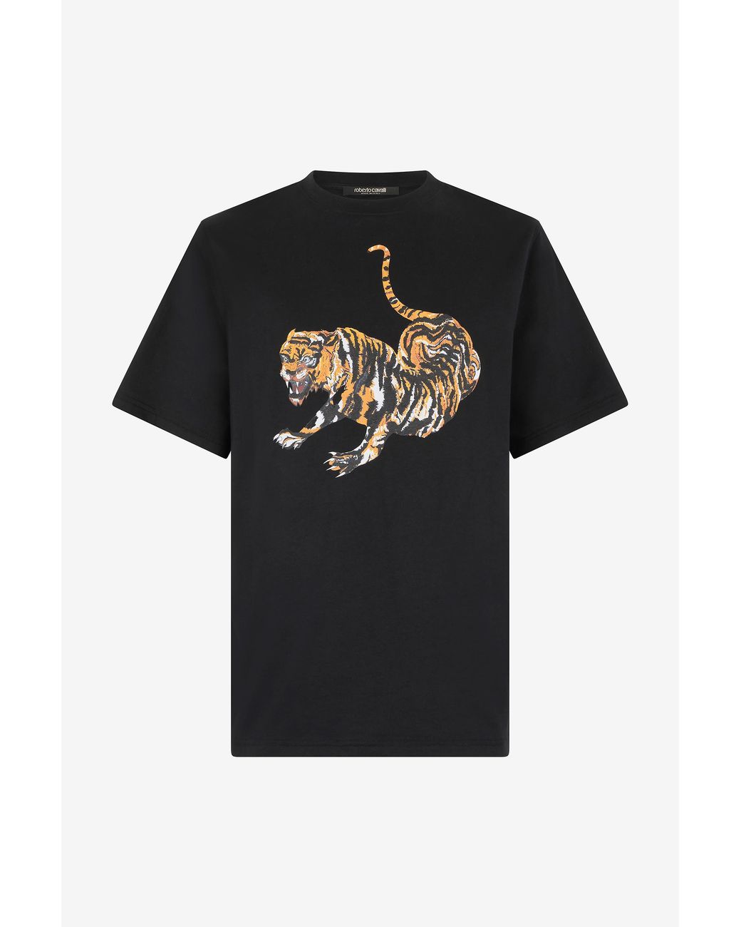 Roberto Cavalli Black Cotton T-Shirt With Tiger for men
