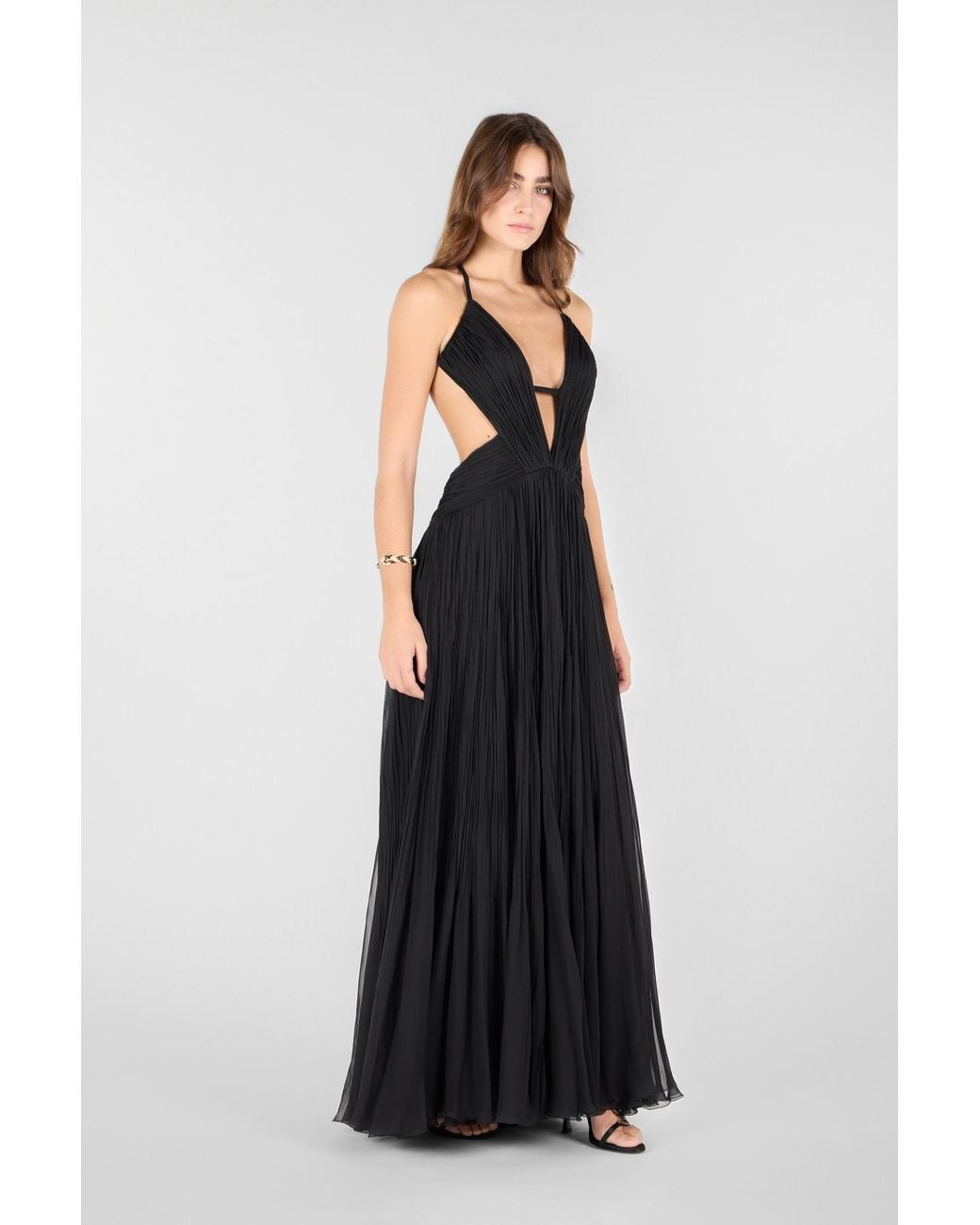 Roberto Cavalli Black Draped Backless Silk Dress
