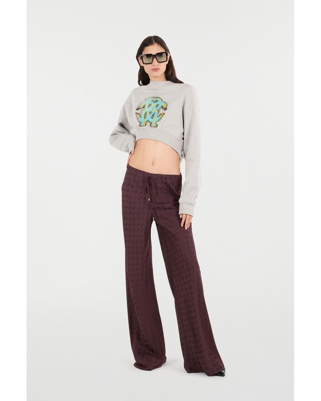 Roberto Cavalli Purple Loose Pants With Mirror Snake Monogram