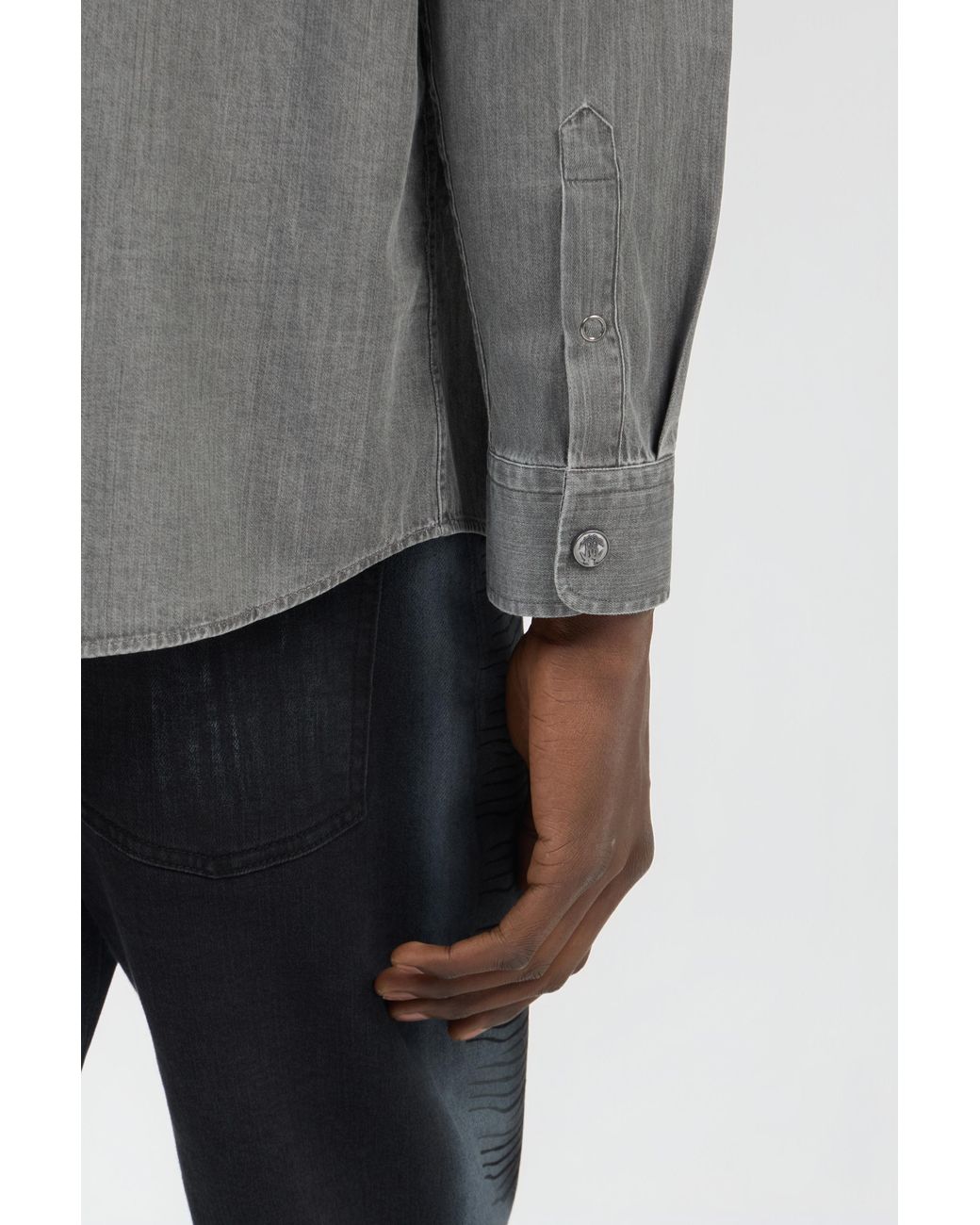 Roberto Cavalli Gray Cotton Shirt With Embroidered Logo for men