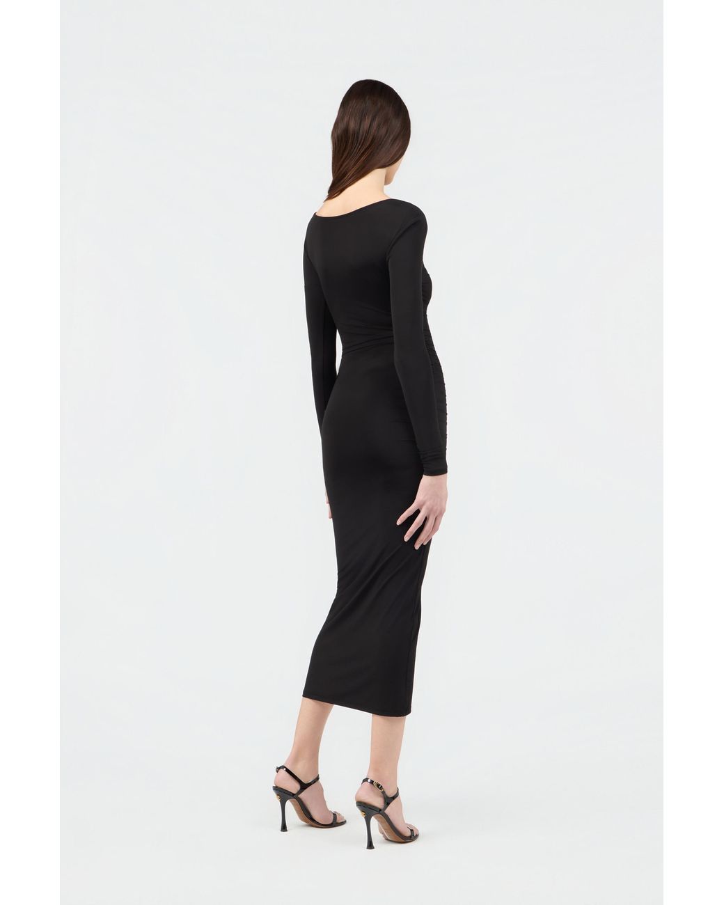 Roberto Cavalli Black Ruched Midi Dress