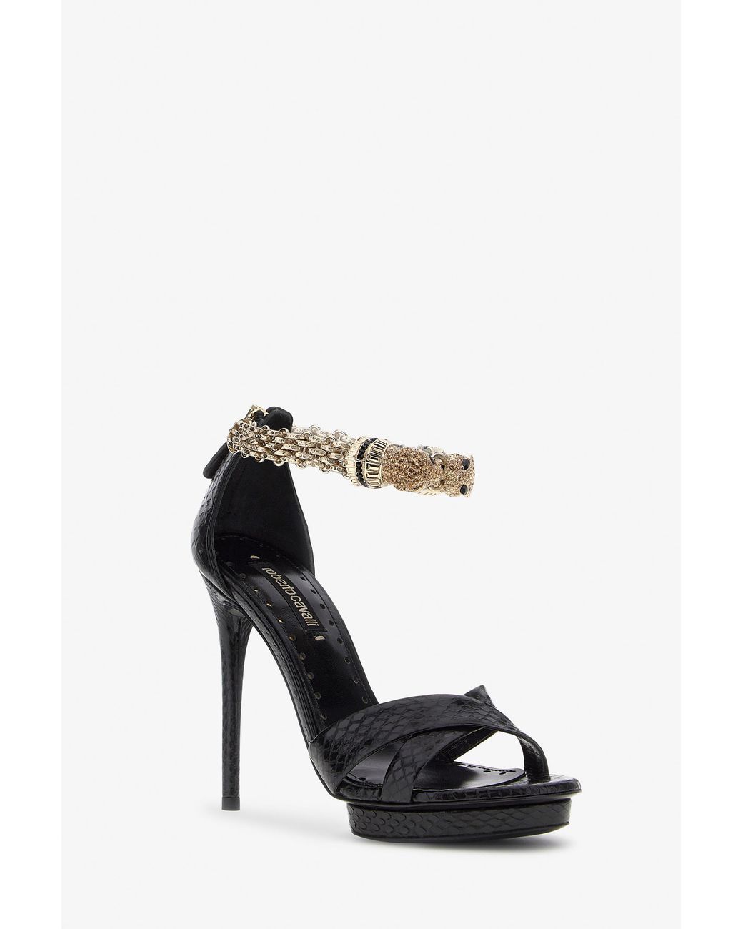 Roberto Cavalli Black Panther-Head High-Heel Sandals
