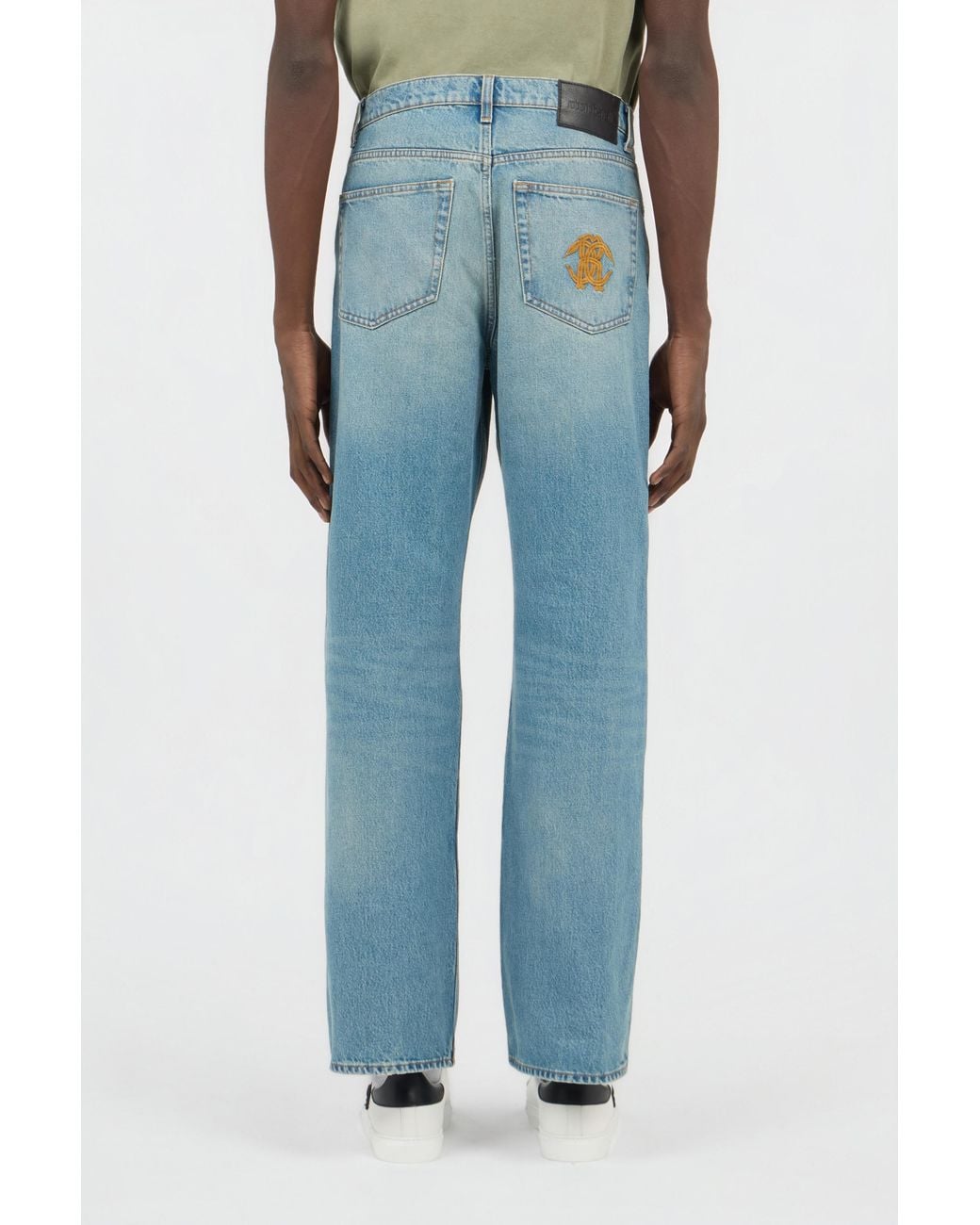 Roberto Cavalli Blue Light Wide-Leg Jeans With Monogram Rc for men