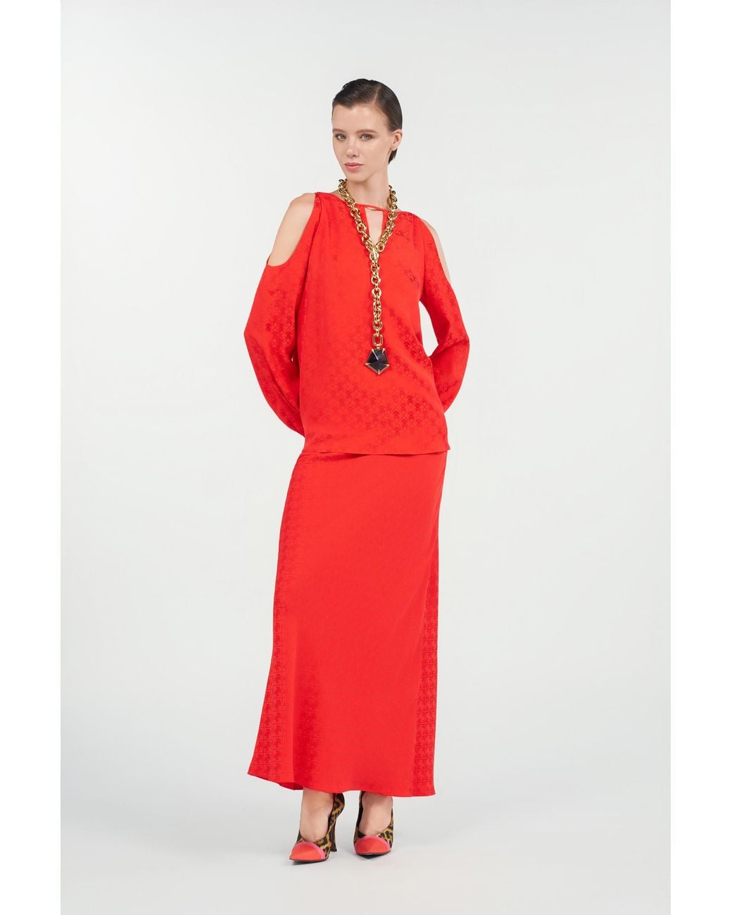 Roberto Cavalli Red Silk Blouse With Rc Print